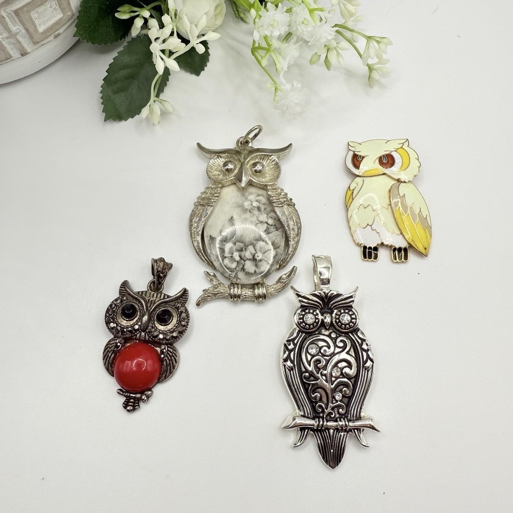 Vintage Owl Jewelry Lot Pendants Brooch Cottagecore Woodland‎ Witchy